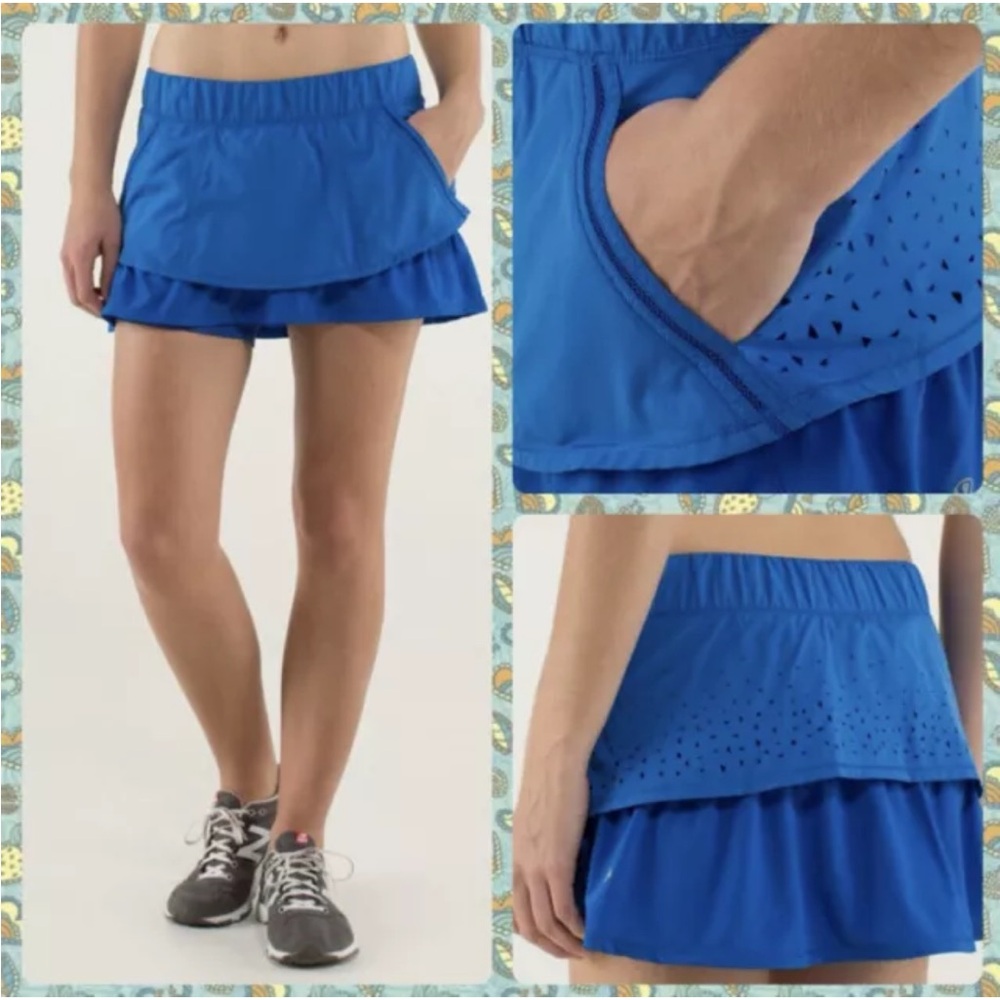 Lululemon In A Flash Skirt ~ Sz 4,6~ Laser Cut Detail ~ Blue ~ Multi Layer